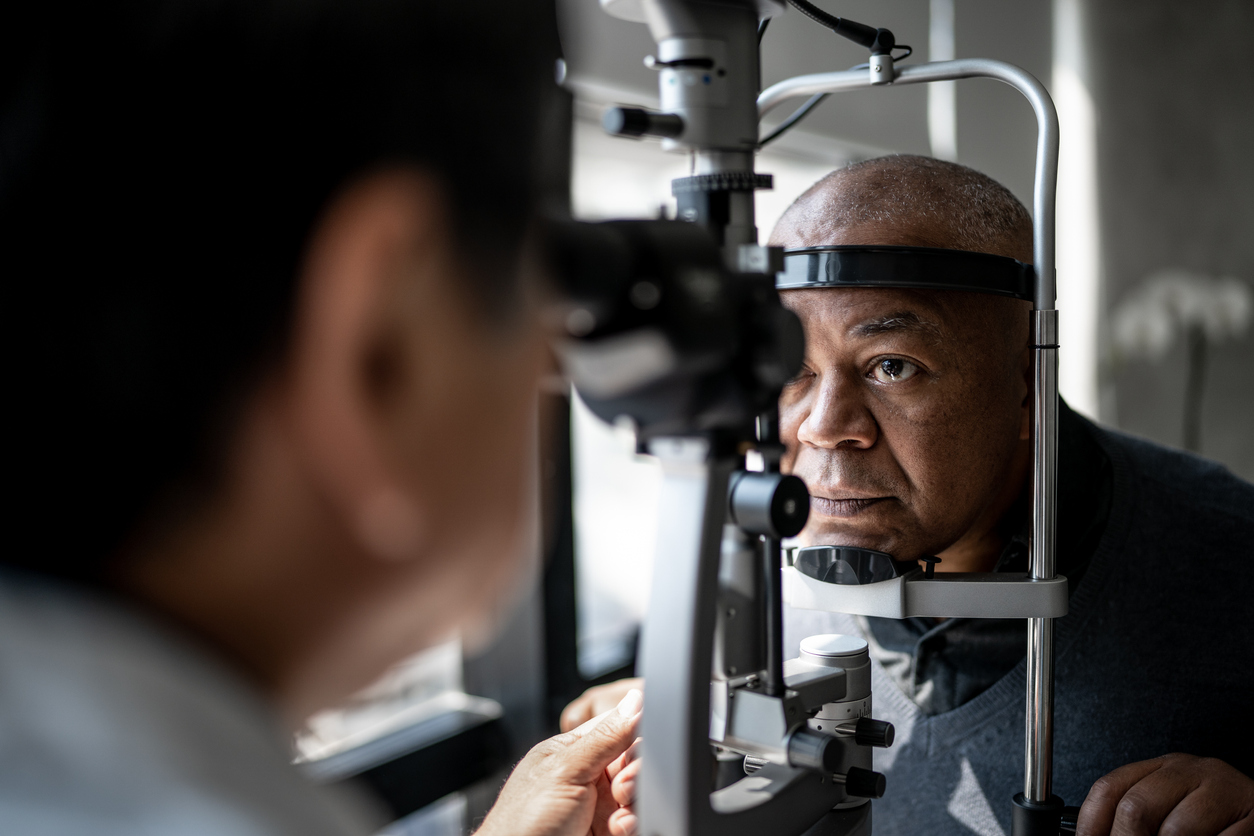 A man receives an eye exam